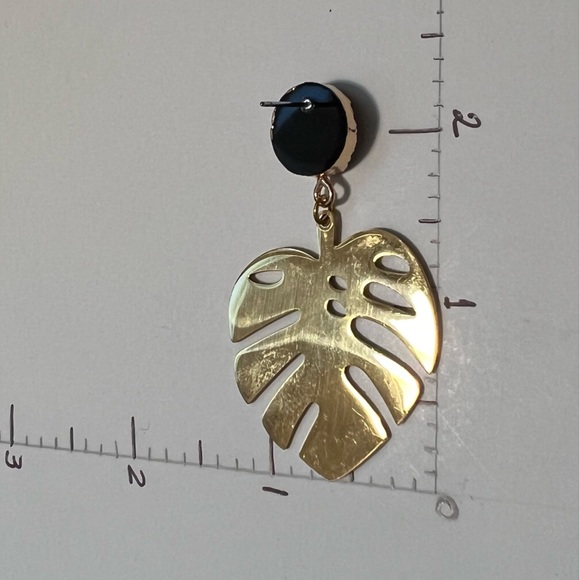 Elegant Gold Monstera Leaf Dangle Earrings - Trendy Boho Chic Leaf Earrings - Picture 15 of 16